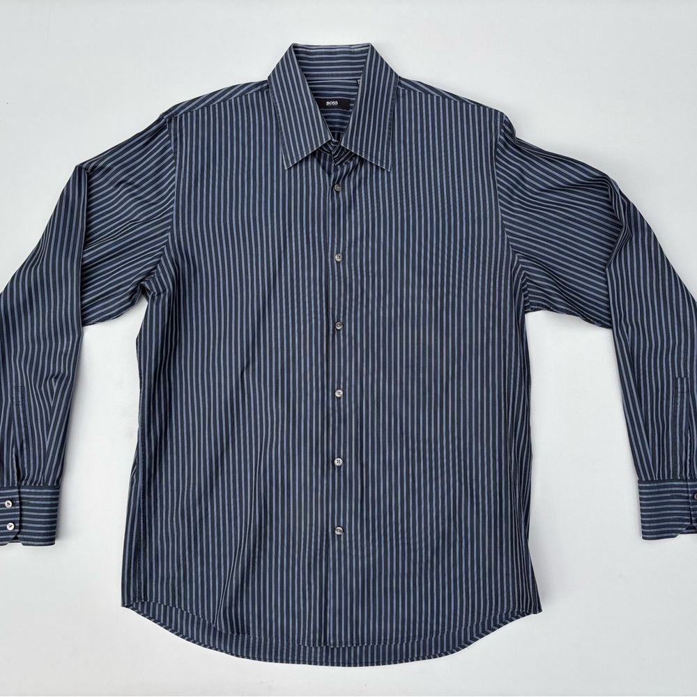 Boss Navy Striped Dress Shirt